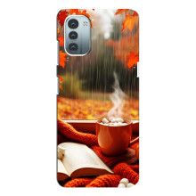 Чехол с уникальным дизайном «Осень с кофе» для Nokia G21 – Кофе и дождь