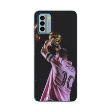 Чехол Месси футболист для Nokia G22 – Месси с кубом