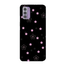 Чохол з розовим принтом для Nokia G42 (Рожеві квіти на чорному)