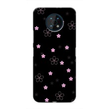 Чехол с розовым рисунком для Nokia G50 (Розовые цветы на черном)