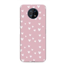 Чехол с розовым рисунком для Nokia G50 (Сердечки на розовом)
