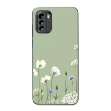 Чехол с цветочным принтом на Нокиа G60 (Цветы на зеленом)