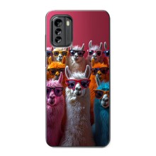 Чехол с принтом стильные животные для Нокиа G60 (Ламы в очках)