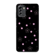 Чехол с розовым рисунком для Nokia G60 (Розовые цветы на черном)