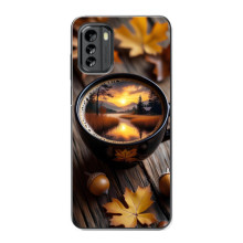 Чехол с уникальным дизайном «Осень с кофе» для Nokia G60 – Тёмный кофе