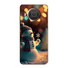 Чехлы на Новый Год Nokia X10 – Снеговик праздничный
