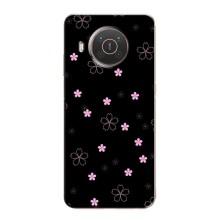 Чехол с розовым рисунком для Nokia X10 – Розовые цветы на черном