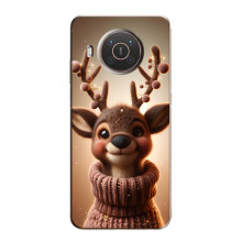 Яркий чехол для Nokia X10 с Зимними Оленятами – Олень в свитере