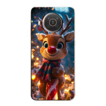 Яркий чехол для Nokia X10 с Зимними Оленятами – Олень в шарфе