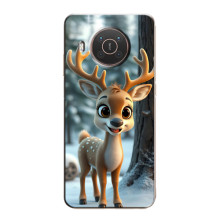 Яркий чехол для Nokia X10 с Зимними Оленятами – Оленёнок в лесу
