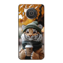 Печатный чехол «Зверята с кофе» для Nokia X10 – Тигр с кофе