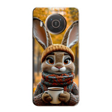 Печатный чехол «Зверята с кофе» для Nokia X10 – Зайчик с кофе