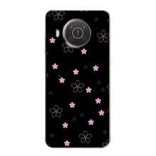 Чехол с розовым рисунком для Nokia X20 – Розовые цветы на черном