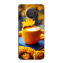 Чехол с уникальным дизайном «Осень с кофе» для Nokia X20 – Кофе с жёлтым