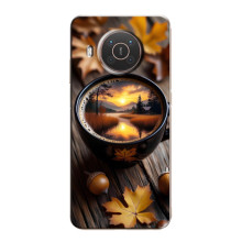 Чехол с уникальным дизайном «Осень с кофе» для Nokia X20 – Тёмный кофе