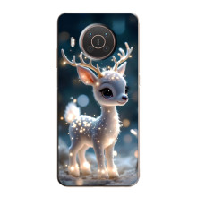 Яркий чехол для Nokia X20 с Зимними Оленятами – Блистающий оленёнок