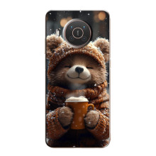 Печатный чехол «Зверята с кофе» для Nokia X20 – Мишка с кофе