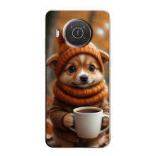 Печатный чехол «Зверята с кофе» для Nokia X20 – Песик с кофе