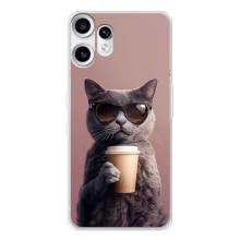Чохол з принтом стильні тварини для Натанґ ЦМФ Фон 2 Про (Кіт з кавою)