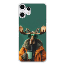 Чохол з принтом стильні тварини для Натанґ ЦМФ Фон 2 Про (Лось з кавою)