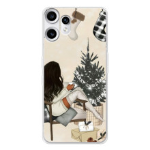 Рождественские, Праздничные Чехлы для Нотинг СМФ Фон 2 Про (Девушка с елкой)
