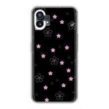 Чехол с розовым рисунком для Nothing Phone 1 – Розовые цветы на черном