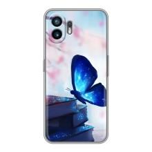 Силиконовый бампер с картинкой животных для Nothing Phone 2 (Бабочка синяя)
