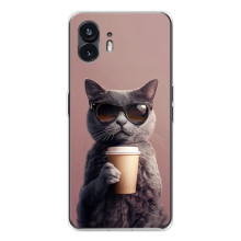 Чохол з принтом стильні тварини для Фон 3 – Кіт з кавою