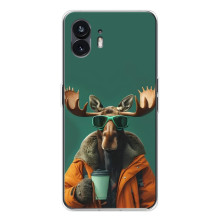 Чохол з принтом стильні тварини для Фон 3 – Лось з кавою