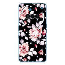 Чехлы с Цветами для Nothing Phone (3a) (VPrint) (Цветочки на черном)