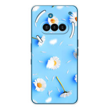 Чехол с Цветами для Nothing Phone (3a) (ромашки на голубом)
