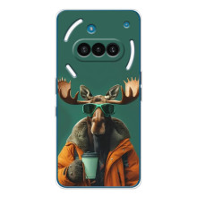 Чехол с принтом стильные животные для Натинг Фон (3а) (Лось с кофе)