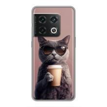 Чохол з принтом стильні тварини для ВанПлюс 10 Про (Кіт з кавою)