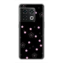 Чехол с розовым рисунком для OnePlus 10 Pro – Розовые цветы на черном