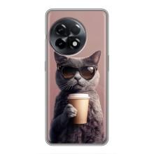 Чехол с принтом стильные животные для ОнеПлас 11 Про – Кот с кофе