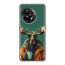 Чохол з принтом стильні тварини для ВанПлас 11 – Лось з кавою