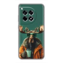 Чехол с принтом стильные животные для ВанПлас 12 Про – Лось с кофе