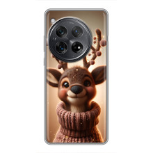 Яркий чехол для OnePlus 12 с Зимними Оленятами – Олень в свитере