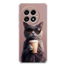 Чехол с принтом стильные животные для ВанПлас 13 (Кот с кофе)