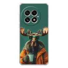 Чехол с принтом стильные животные для ВанПлас 13 (Лось с кофе)