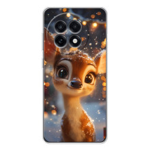 Яркий чехол для OnePlus 13R с Зимними Оленятами (Оленёнок среди гирлянд)