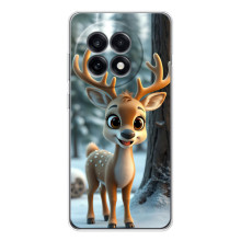 Яркий чехол для OnePlus 13R с Зимними Оленятами (Оленёнок в лесу)