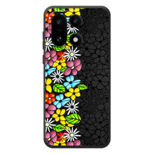 Силіконовий бампер з принтом (квіточки) на Читати смартфон 15 aults Андроїд – Яскраві квіти на чорному