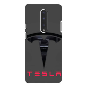 Силиконовый бампер с картинкой машины на OnePlus 7 Pro (Logo TESLA)