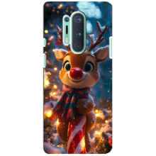 Яркий чехол для OnePlus 8 Pro с Зимними Оленятами (Олень в шарфе)