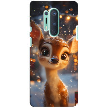 Яркий чехол для OnePlus 8 Pro с Зимними Оленятами (Оленёнок среди гирлянд)