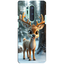 Яркий чехол для OnePlus 8 Pro с Зимними Оленятами (Оленёнок в лесу)
