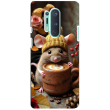 Друкований чохол 'Звірята з кавою' для OnePlus 8 Pro – Мишка з кавою