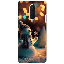 Чехлы на Новый Год OnePlus 8 – Снеговик праздничный