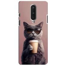 Чехол с принтом стильные животные для ВанПлас 8 – Кот с кофе